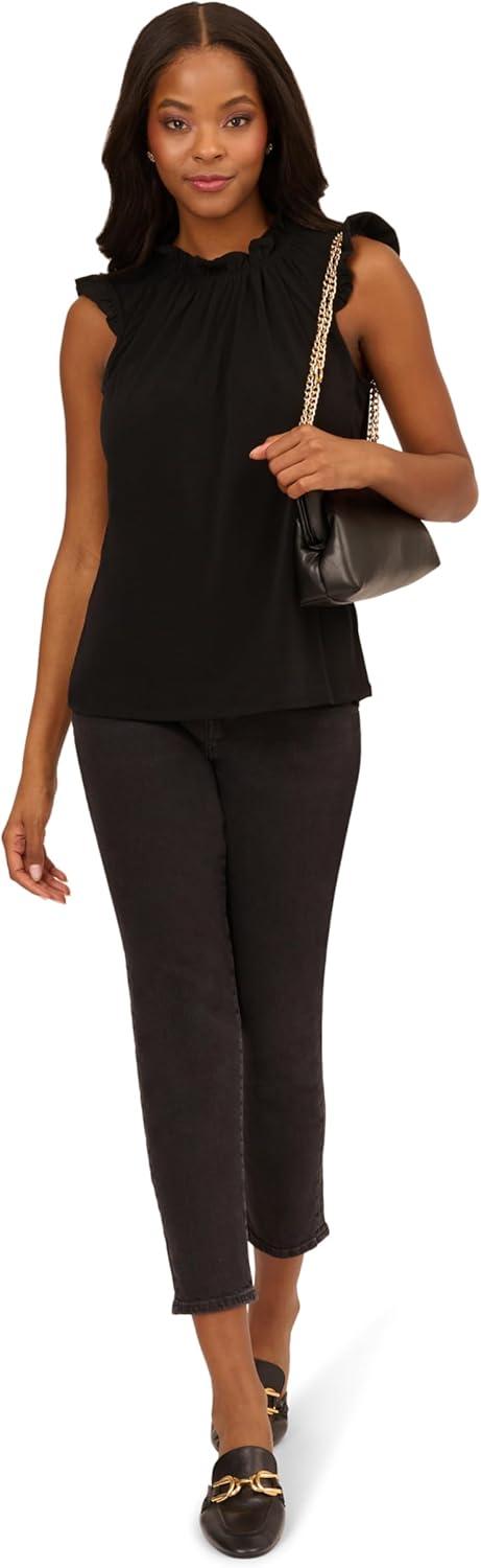 imageAdrianna Papell Womens Solid Ruffle Neck TankBlack
