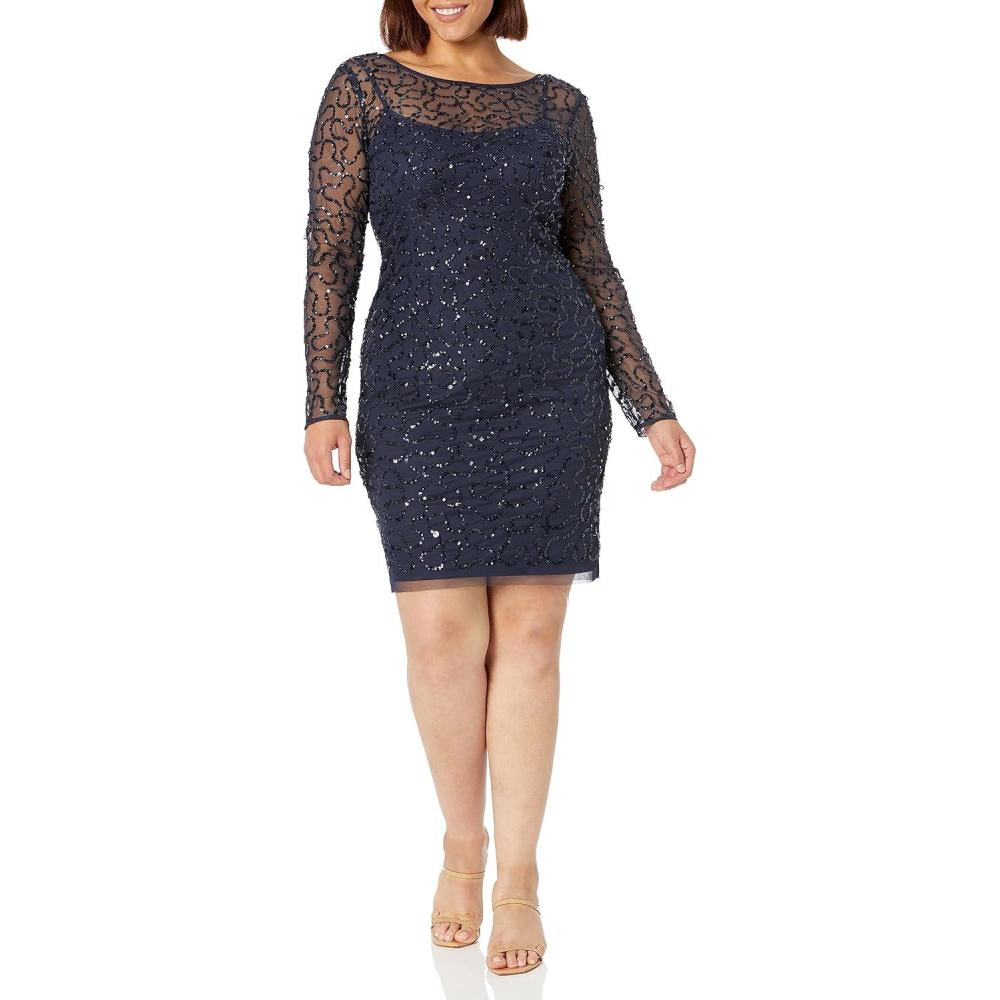 imageAdrianna Papell Womens Beaded Short DressNavy