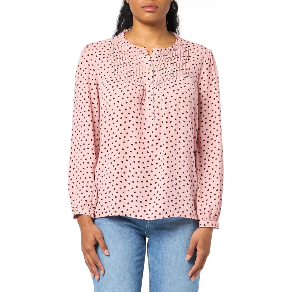 imageAdrianna Papell Womens Pintuck Button Down BlouseBlushBlack Classic Hearts