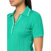imageAdrianna Papell Womens Open VNeck Polo Mix Rib Cable Sweater with Short SleevesSimply GreenIvory