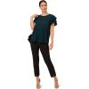 imageAdrianna Papell Womens Pleated Knit Double Sleeve TopDark EvergreenBlack Seed Dot
