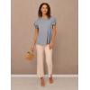 imageAdrianna Papell Womens Pleated Knit Double Sleeve TopDusty Blue Ivory Small Dot