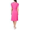 imageAdrianna Papell Womens Solid Knit Ruffle Neck Pleated Sleeve Midi DressAzalea Pink