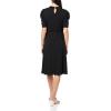 imageAdrianna Papell Womens Solid Knit Ruffle Neck Pleated Sleeve Midi DressBlack