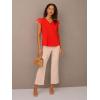 imageAdrianna Papell Womens VNeck Knit Top with Organza Flutter SleevesFiery Red