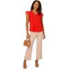 imageAdrianna Papell Womens VNeck Knit Top with Organza Flutter SleevesFiery Red