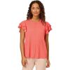 imageAdrianna Papell Womens Pleated Knit Double Sleeve TopSugar Coral Ivory Broken Dot