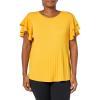 imageAdrianna Papell Womens Solid Pleat Double Sleeve TopSunflower