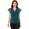 imageAdrianna Papell Womens VNeck Knit Top with Organza Flutter SleevesEvergreen