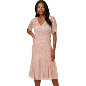 imageAdrianna Papell Womens Beaded Midi Dress with GodetsSteel Rose