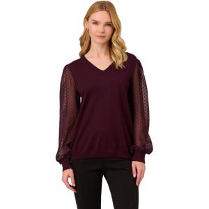 imageAdrianna Papell Womens Clip Dot Long Sleeve SweaterPlum