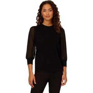 imageAdrianna Papell Womens Clip Dot Sleeve Twofer SweaterBlack