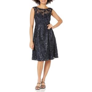imageAdrianna Papell Womens Embroidered Midi Cocktail DressMidnight