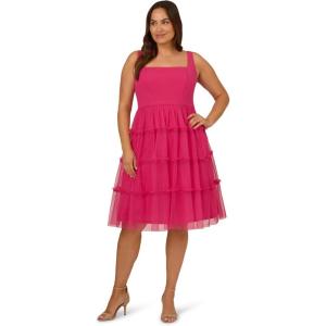 imageAdrianna Papell Womens Knit and Mesh Midi DressBright Rose