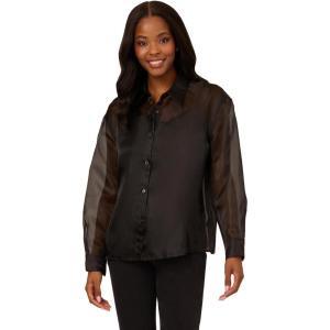 imageAdrianna Papell Womens Organza Woven Top WShell ButtonsBlack