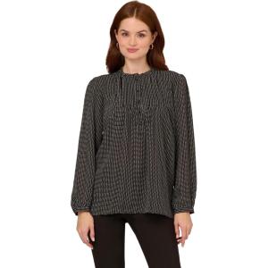 imageAdrianna Papell Womens Pintuck Button Down BlouseBlack Seed Dot