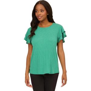 imageAdrianna Papell Womens Pleated Knit Double Sleeve TopVivid Green Ivory Small Dot