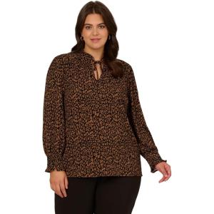 imageAdrianna Papell Womens Plus Size Ruffle Tieneck Long Sleeve TopBlackCamel Basic Leopard