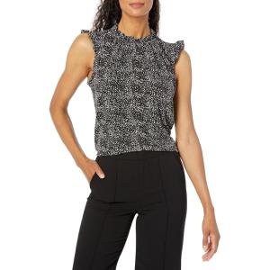 imageAdrianna Papell Womens Ruffle Mock Neck TankBlack Abstract Spots