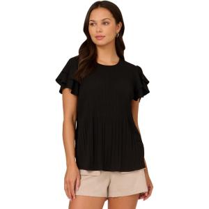 imageAdrianna Papell Womens Solid Pleat Double Sleeve TopBlack