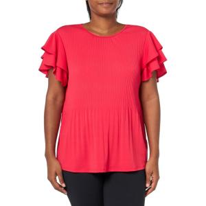 imageAdrianna Papell Womens Solid Pleat Double Sleeve TopCoral Pink