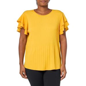 imageAdrianna Papell Womens Solid Pleat Double Sleeve TopSunflower
