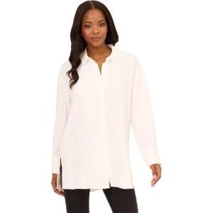 imageAdrianna Papell Womens Airflow Woven Button Down Top WSide SlitsIvory