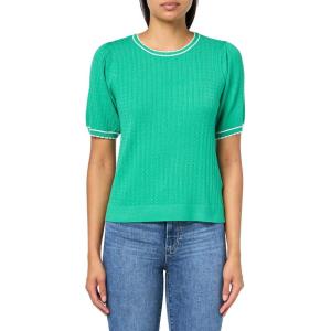 imageAdrianna Papell Womens Crew Neck Cable Scalloped Edge Tipped Short Sleeve SweaterSimply GreenIvory