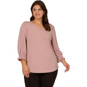 imageAdrianna Papell Womens Plus Size 34 Smocked Sleeve Solid TopBark