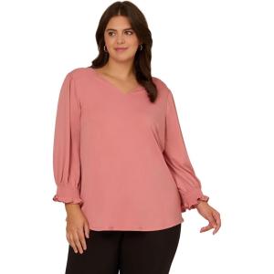 imageAdrianna Papell Womens Plus Size 34 Smocked Sleeve Solid TopRosy Peach