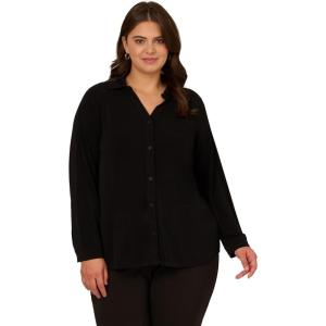 imageAdrianna Papell Womens Plus Size Knit Button Front VNeckBlack