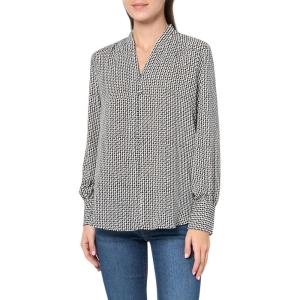 imageAdrianna Papell Womens Printed Button VNeck BlouseIvoryBlack Sketch Geo