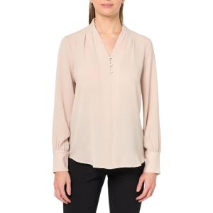 imageAdrianna Papell Womens Solid Long Sleeve BlouseChampagne Blush