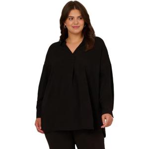 imageAdrianna Papell Womens Textured Airflow VNeck Johnny Collar BlouseBlack