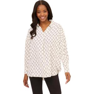 imageAdrianna Papell Womens Textured Airflow VNeck Johnny Collar BlouseIvoryBlack Dotted Chain