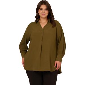 imageAdrianna Papell Womens Textured Airflow VNeck Johnny Collar BlouseOlive Green