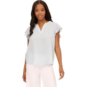 imageAdrianna Papell womens Solid Short Ruffle Sleeve Popover BlouseSnow Globe