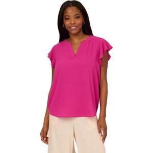 imageAdrianna Papell womens Solid Short Ruffle Sleeve Popover BlouseTropical Fuchsia