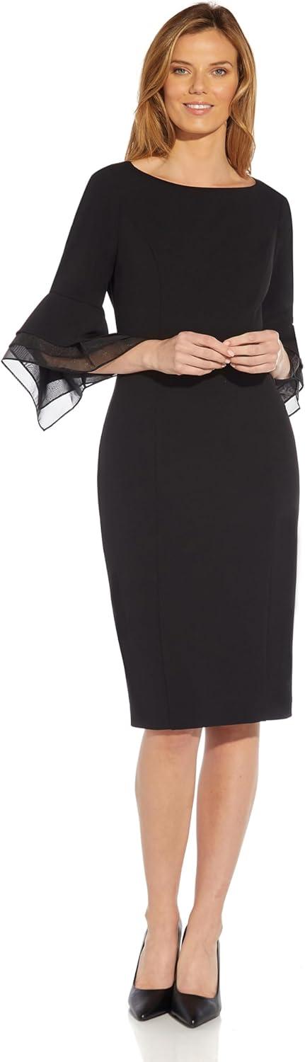 imageAdrianna Papell Womens Knit Crepe Tiered Sleeve DressBlack