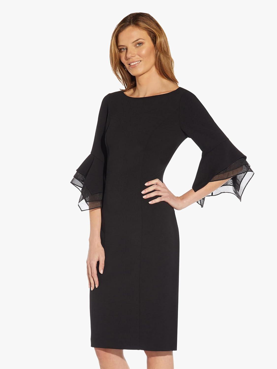 imageAdrianna Papell Womens Knit Crepe Tiered Sleeve DressBlack
