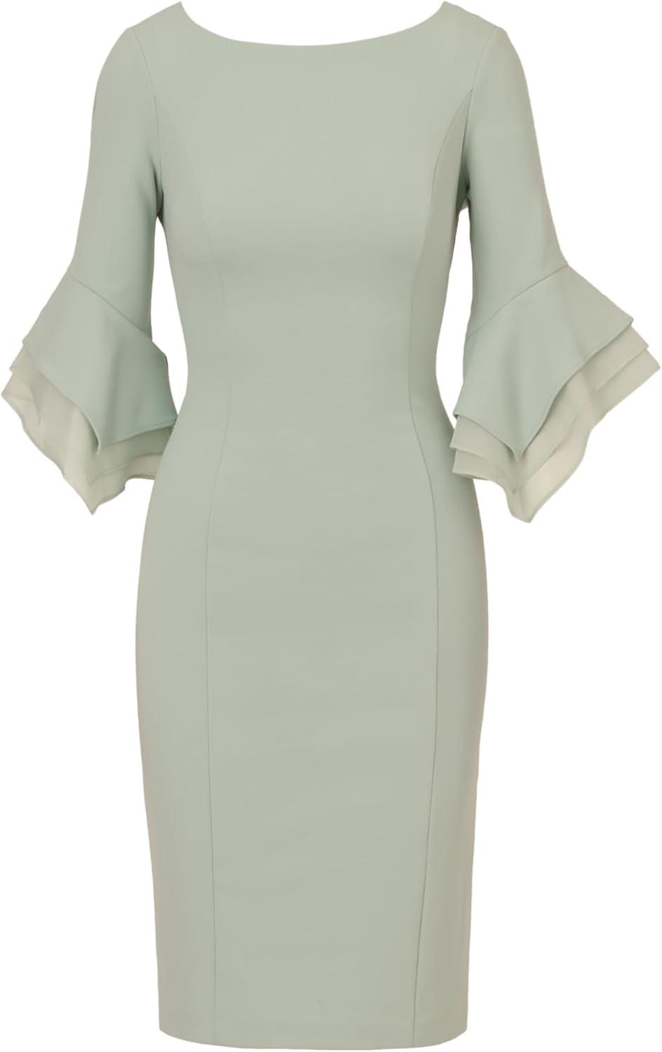 imageAdrianna Papell Womens Knit Crepe Tiered Sleeve DressIcy Sage