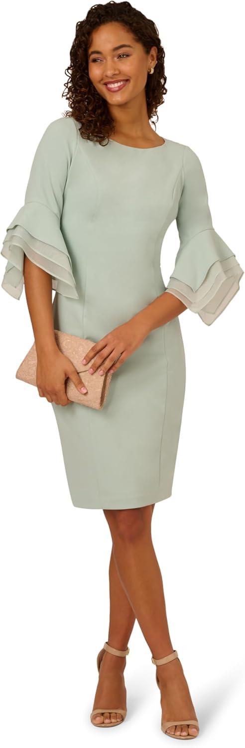 imageAdrianna Papell Womens Knit Crepe Tiered Sleeve DressIcy Sage