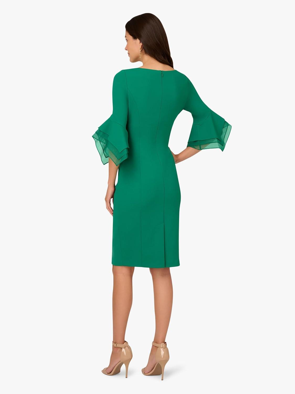 imageAdrianna Papell Womens Knit Crepe Tiered Sleeve DressRadiant Emerald