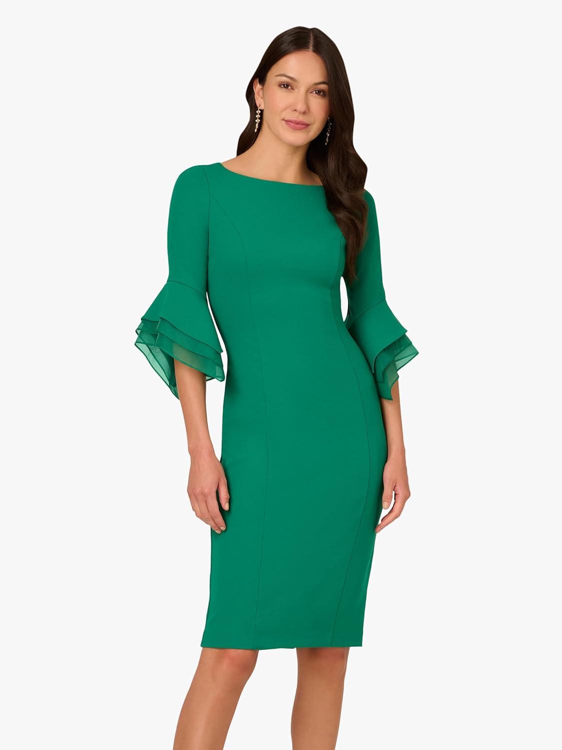 imageAdrianna Papell Womens Knit Crepe Tiered Sleeve DressRadiant Emerald