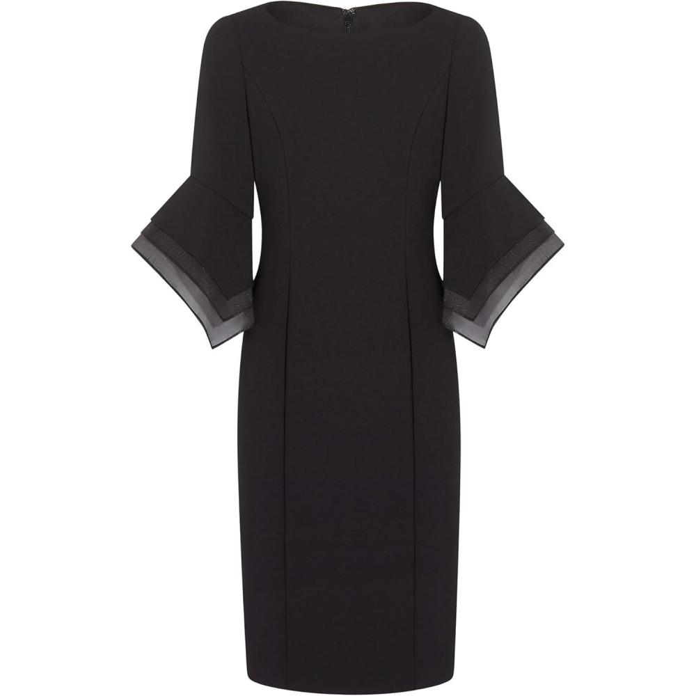 imageAdrianna Papell Womens Knit Crepe Tiered Sleeve DressBlack