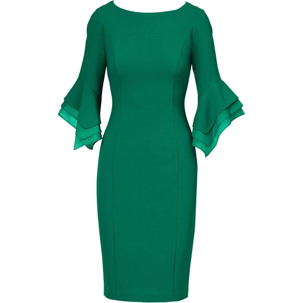 imageAdrianna Papell Womens Knit Crepe Tiered Sleeve DressRadiant Emerald