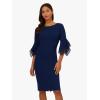 imageAdrianna Papell Stretch Knit Crepe Sheath Dress with Tiered Organza Bell Sleeve Navy Sateen 16