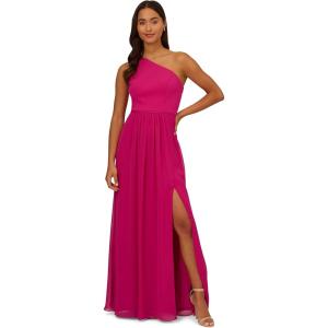 imageAdrianna Papell Floral Print Chiffon Gown with One Shoulder NecklineBright Magenta