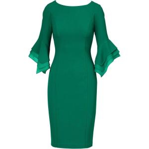 imageAdrianna Papell Womens Knit Crepe Tiered Sleeve DressRadiant Emerald