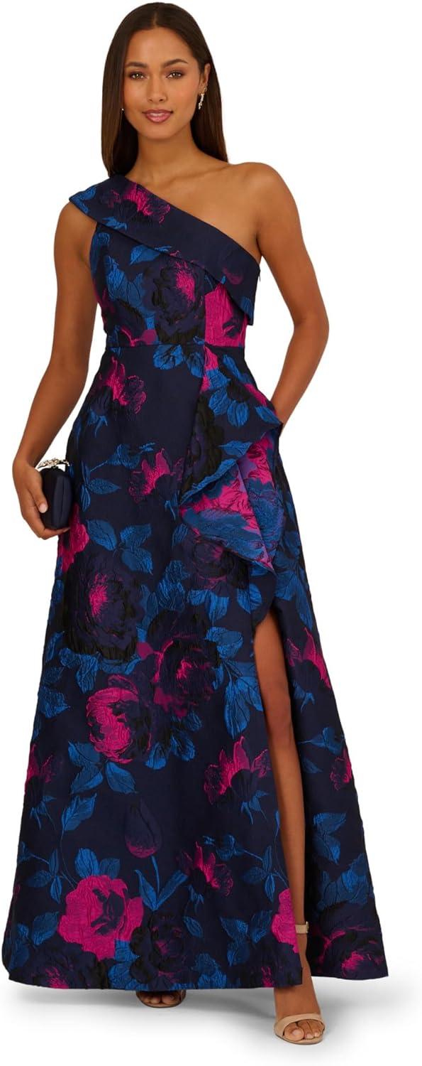 imageAdrianna Papell One Shoulder Floral Jacquard A Line Gown